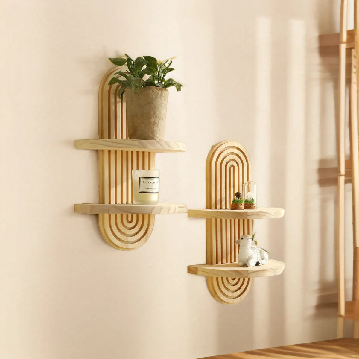 Boho Wooden Shelves - Floating Wall Shelf for Nursery Rainbow Decor - ZOOMNSTORE