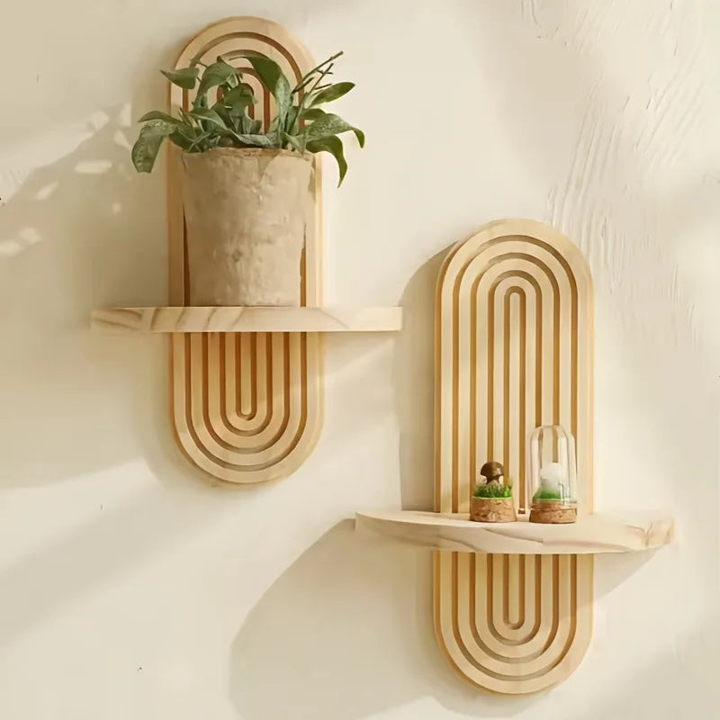 Boho Wooden Shelves - Floating Wall Shelf for Nursery Rainbow Decor - ZOOMNSTORE