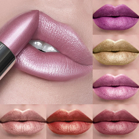 Bold Metallic Glitter Lipstick - Long Lasting Pearlescent Lip Tint - ZOOMNSTORE