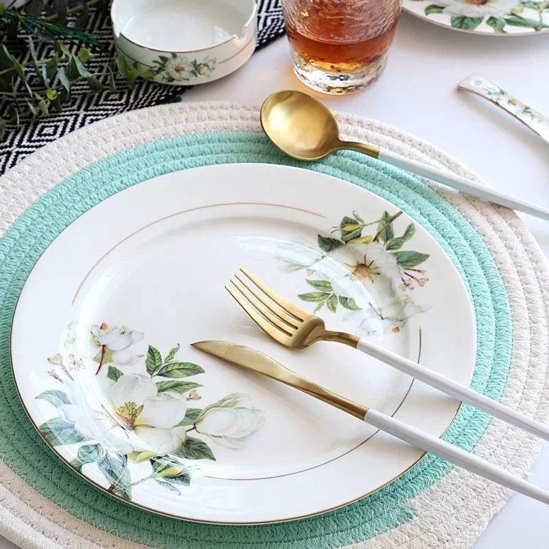 Bone China Dinnerware Set - Floral Ceramic Plates Bowls  Soup Pots - ZOOMNSTORE