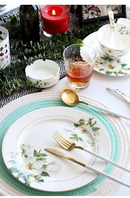 Bone China Dinnerware Set - Floral Ceramic Plates Bowls  Soup Pots - ZOOMNSTORE