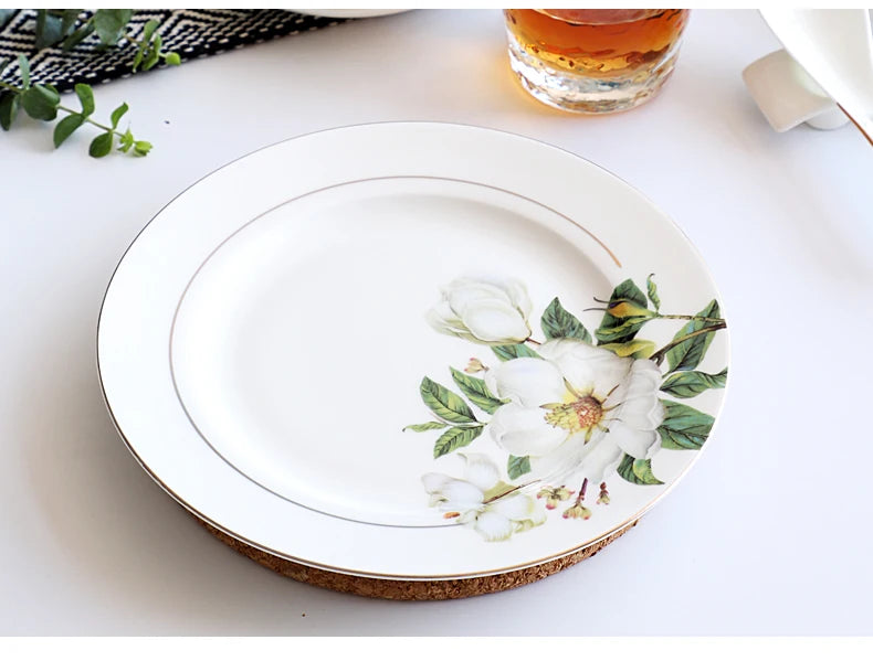 Bone China Dinnerware Set - Floral Ceramic Plates Bowls  Soup Pots - ZOOMNSTORE