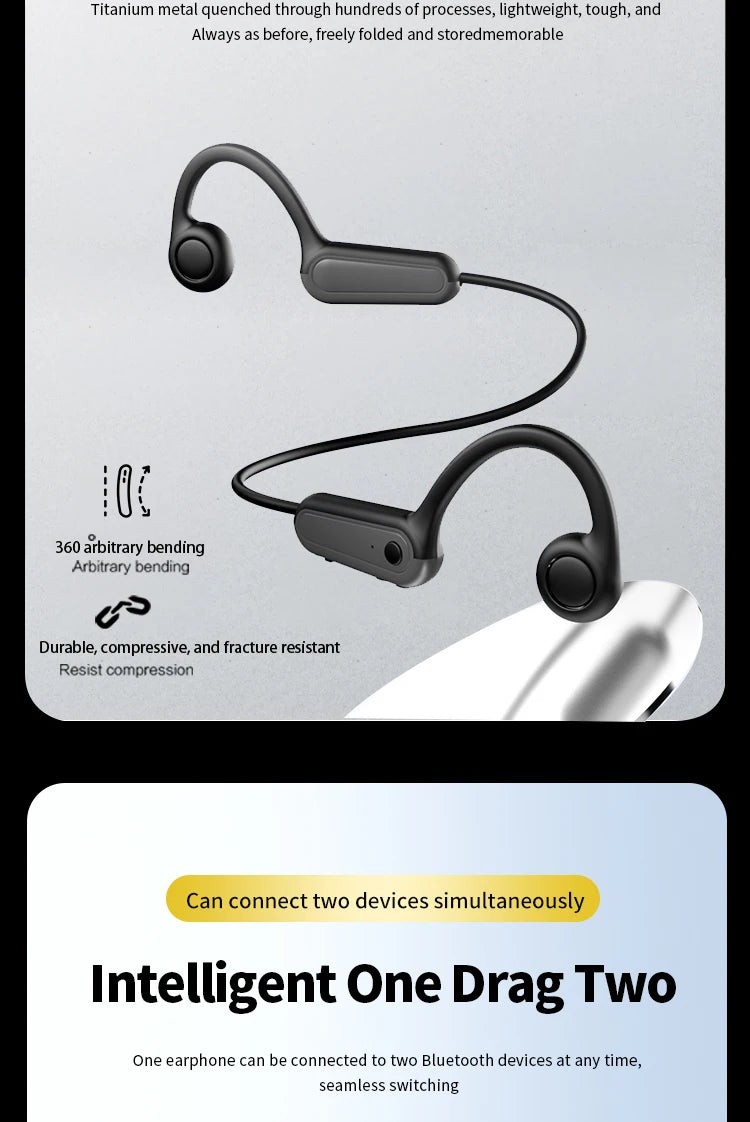 Bone Conduction Earphones - Wireless Sports Headphones With Bluetooth 5.3, Waterproof Ear Hook - ZOOMNSTORE