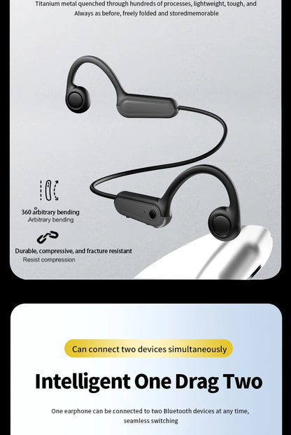Bone Conduction Earphones - Wireless Sports Headphones With Bluetooth 5.3, Waterproof Ear Hook - ZOOMNSTORE