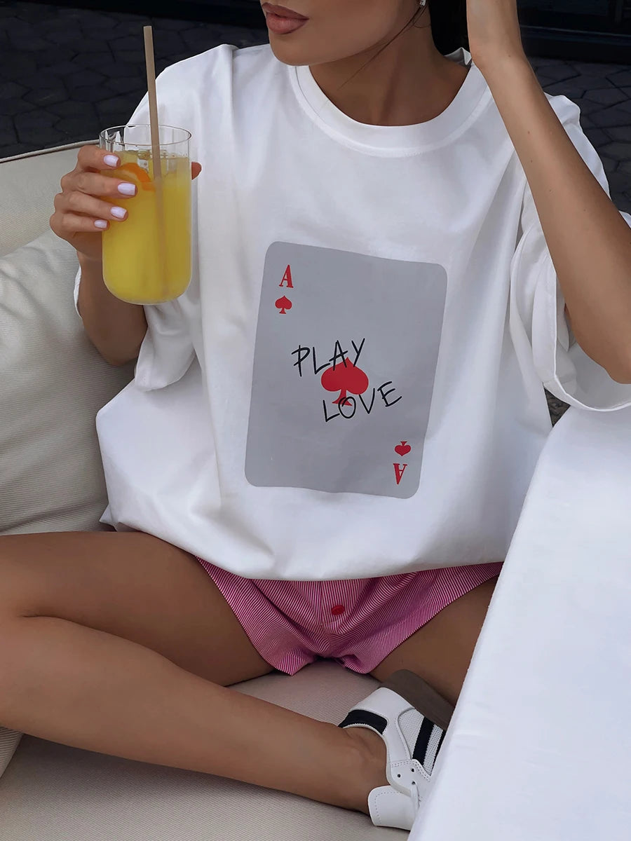Bornladies Womens Cotton Poker Card T-Shirt - Casual O-Neck Short Sleeve Top - ZOOMNSTORE