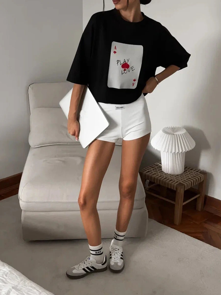 Bornladies Womens Cotton Poker Card T-Shirt - Casual O-Neck Short Sleeve Top - ZOOMNSTORE