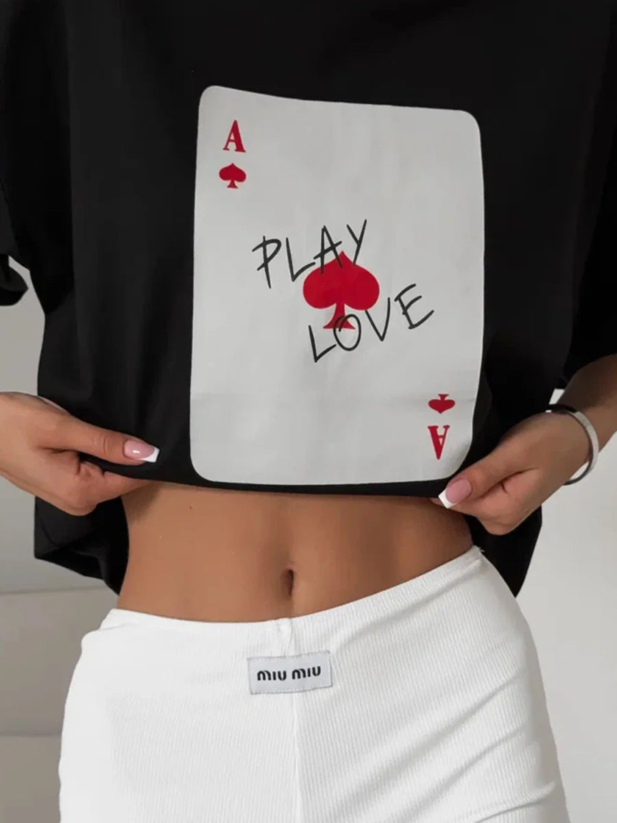 Bornladies Womens Cotton Poker Card T-Shirt - Casual O-Neck Short Sleeve Top - ZOOMNSTORE