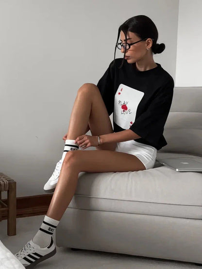 Bornladies Womens Cotton Poker Card T-Shirt - Casual O-Neck Short Sleeve Top - ZOOMNSTORE