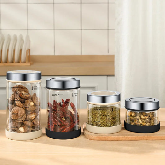 High Borosilicate Sealed Glass Bottle Kitchen Storage Jar Moisture-Proof Storage Box Household Coffee Bean Storage Jar seal pot - ZOOMNSTORE
