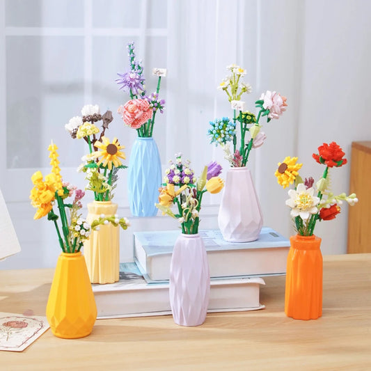 DIY Handmade Flower Building Blocks Set - Plastic Vases for Creative Bouquets - ZOOMNSTORE