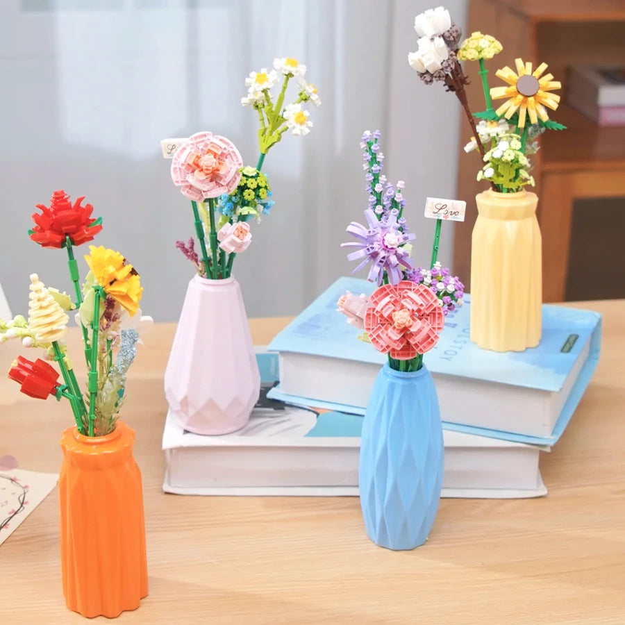 DIY Handmade Flower Building Blocks Set - Plastic Vases for Creative Bouquets - ZOOMNSTORE