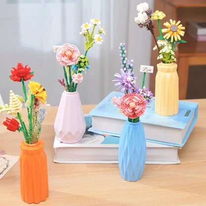 DIY Handmade Flower Building Blocks Set - Plastic Vases for Creative Bouquets - ZOOMNSTORE