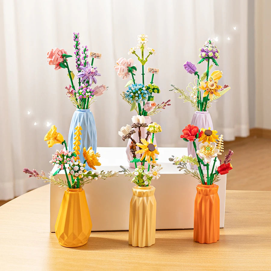 DIY Handmade Flower Building Blocks Set - Plastic Vases for Creative Bouquets - ZOOMNSTORE