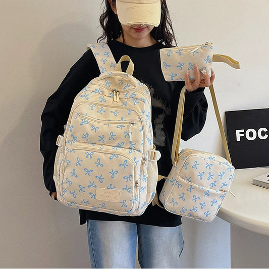 Bow Print Backpack Set - 3 Pcs with Crossbody Bag  Small Purse for Kids - ZOOMNSTORE