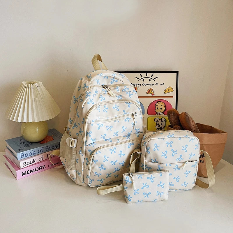 Bow Print Backpack Set - 3 Pcs with Crossbody Bag  Small Purse for Kids - ZOOMNSTORE