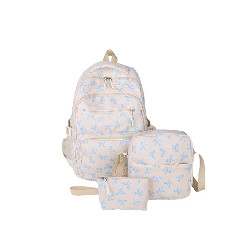 Bow Print Backpack Set - 3 Pcs with Crossbody Bag  Small Purse for Kids - ZOOMNSTORE