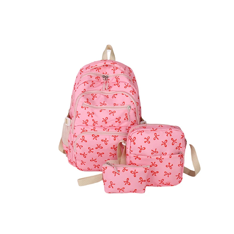 Bow Print Backpack Set - 3 Pcs with Crossbody Bag  Small Purse for Kids - ZOOMNSTORE