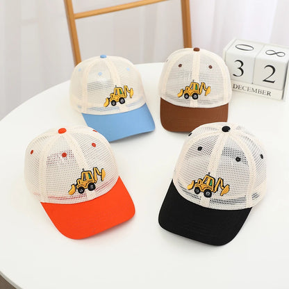 Summer Boys Baseball Hats Bulldozer Excavator Embroidered Child Cats Hip Hop Mesh Hat for 2-8Years Kids Sun Hat Snaback - ZOOMNSTORE