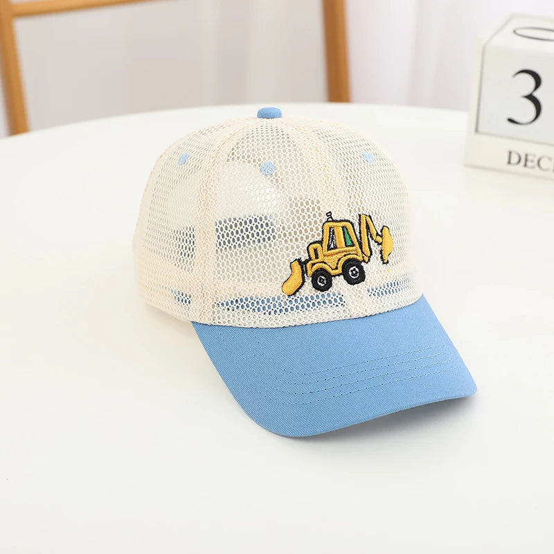 Summer Boys Baseball Hats Bulldozer Excavator Embroidered Child Cats Hip Hop Mesh Hat for 2-8Years Kids Sun Hat Snaback - ZOOMNSTORE