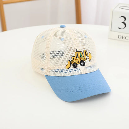 Summer Boys Baseball Hats Bulldozer Excavator Embroidered Child Cats Hip Hop Mesh Hat for 2-8Years Kids Sun Hat Snaback - ZOOMNSTORE