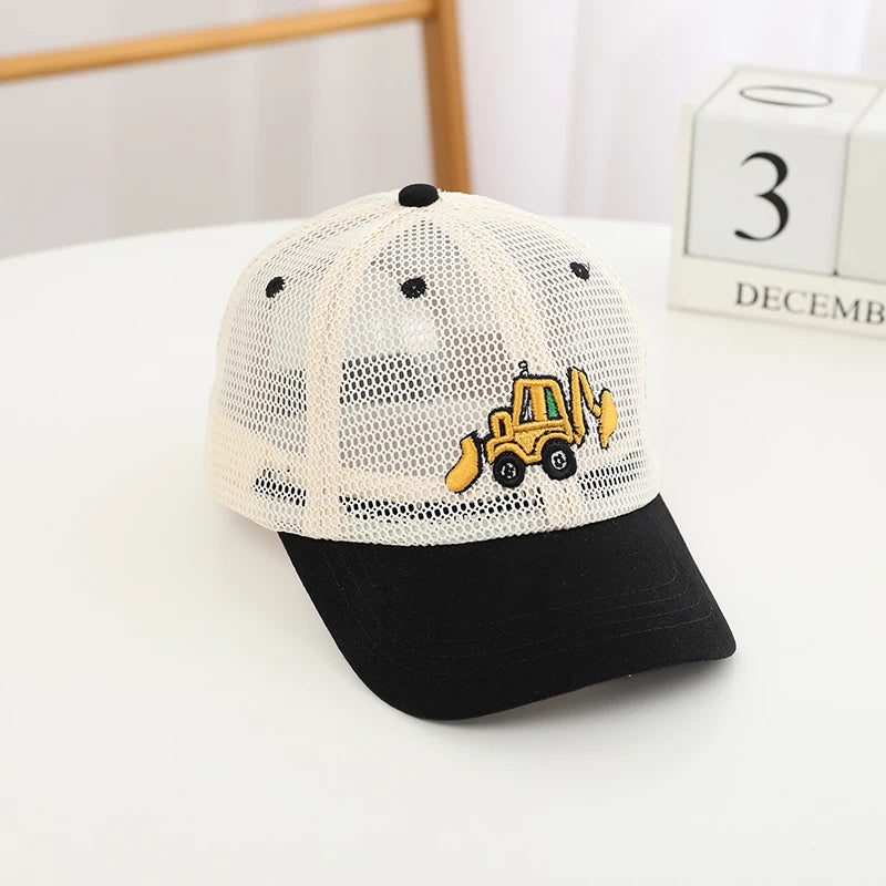 Summer Boys Baseball Hats Bulldozer Excavator Embroidered Child Cats Hip Hop Mesh Hat for 2-8Years Kids Sun Hat Snaback - ZOOMNSTORE
