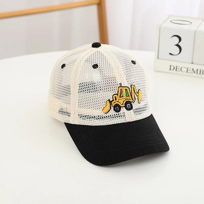 Summer Boys Baseball Hats Bulldozer Excavator Embroidered Child Cats Hip Hop Mesh Hat for 2-8Years Kids Sun Hat Snaback - ZOOMNSTORE