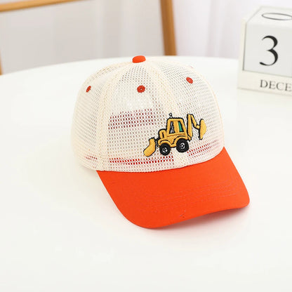 Summer Boys Baseball Hats Bulldozer Excavator Embroidered Child Cats Hip Hop Mesh Hat for 2-8Years Kids Sun Hat Snaback - ZOOMNSTORE