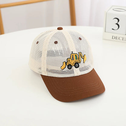Summer Boys Baseball Hats Bulldozer Excavator Embroidered Child Cats Hip Hop Mesh Hat for 2-8Years Kids Sun Hat Snaback - ZOOMNSTORE