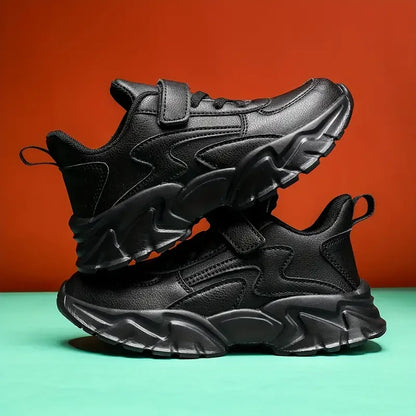 Boys Black Waterproof Running Shoes - Casual Leather Sports Footwear - ZOOMNSTORE