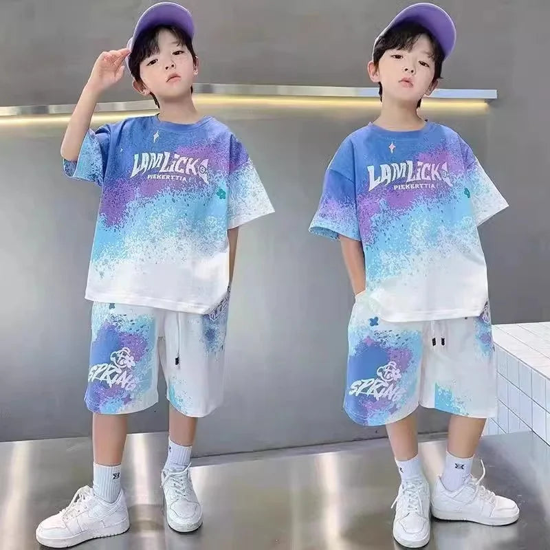 Boys Summer Casual Set - Gradient T-Shirt  Shorts 2-Piece Outfit - ZOOMNSTORE