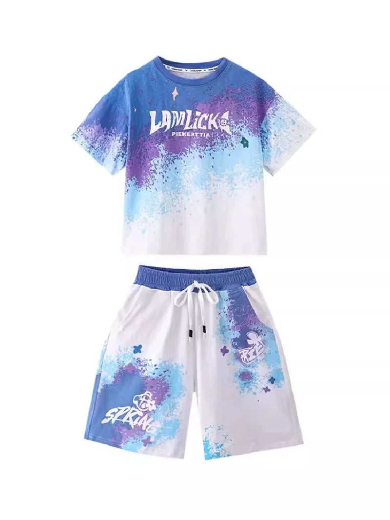Boys Summer Casual Set - Gradient T-Shirt  Shorts 2-Piece Outfit - ZOOMNSTORE