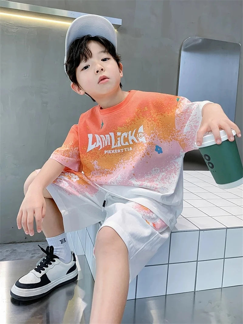 Boys Summer Casual Set - Gradient T-Shirt  Shorts 2-Piece Outfit - ZOOMNSTORE