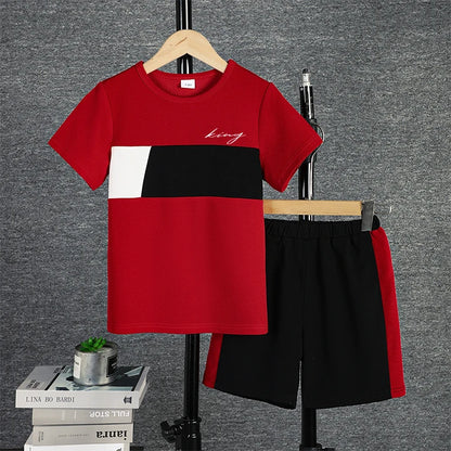 Boys Colorblock T-Shirt  Shorts Set - Comfy Summer Outfit - ZOOMNSTORE