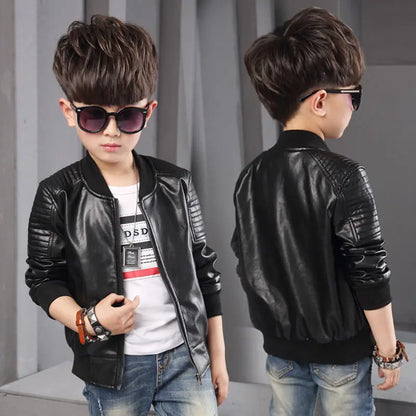 Boys Leather Jacket - Warm Autumn Waterproof Kids Zipper Closure Coat - ZOOMNSTORE