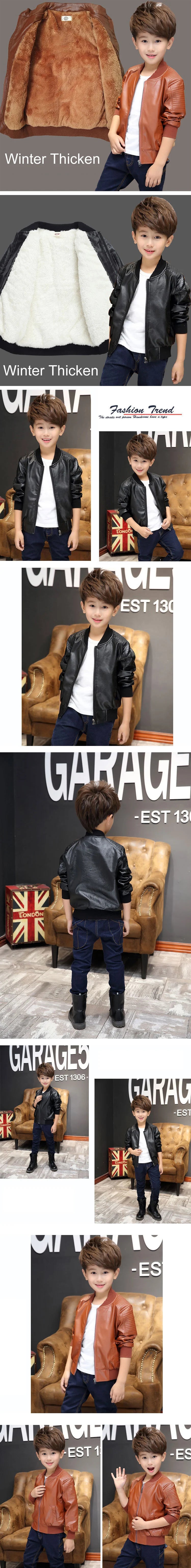 Boys Leather Jacket - Warm Autumn Waterproof Kids Zipper Closure Coat - ZOOMNSTORE