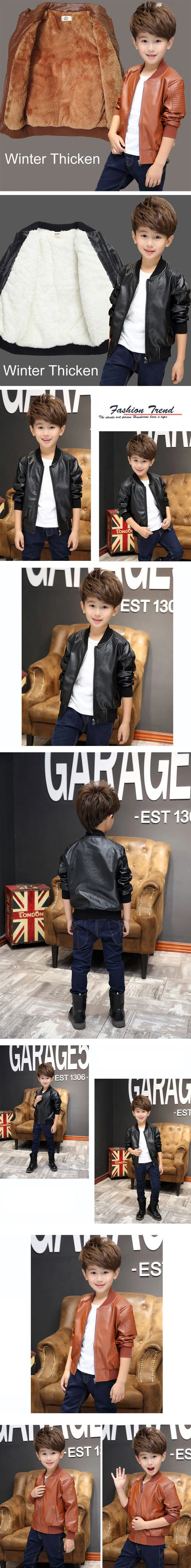 Boys Leather Jacket - Warm Autumn Waterproof Kids Zipper Closure Coat - ZOOMNSTORE