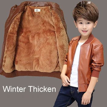 Boys Leather Jacket - Warm Autumn Waterproof Kids Zipper Closure Coat - ZOOMNSTORE