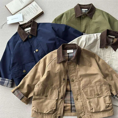Boys Plaid Jacket - Long Sleeve Spliced Pocket Coat for Kids - ZOOMNSTORE