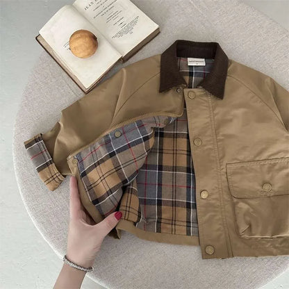 Boys Plaid Jacket - Long Sleeve Spliced Pocket Coat for Kids - ZOOMNSTORE