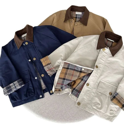 Boys Plaid Jacket - Long Sleeve Spliced Pocket Coat for Kids - ZOOMNSTORE