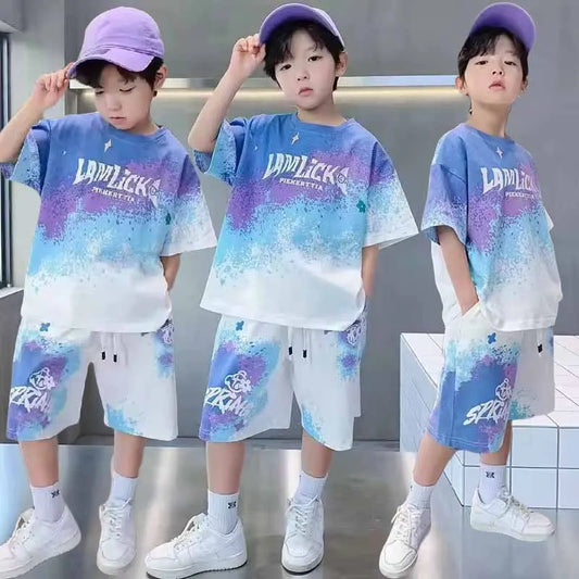 Boys Summer Casual Set - Gradient T-Shirt  Shorts 2-Piece Outfit - ZOOMNSTORE