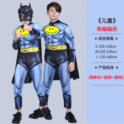 Kids Boys Muscle Costumes with Mask Cloak Movie Character Superhero Cosplay Halloween Party Role Play - ZOOMNSTORE