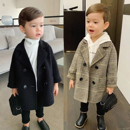 Boys Trench Coat - British Style Plaid Pattern Long Autumn Jacket For Kids - ZOOMNSTORE