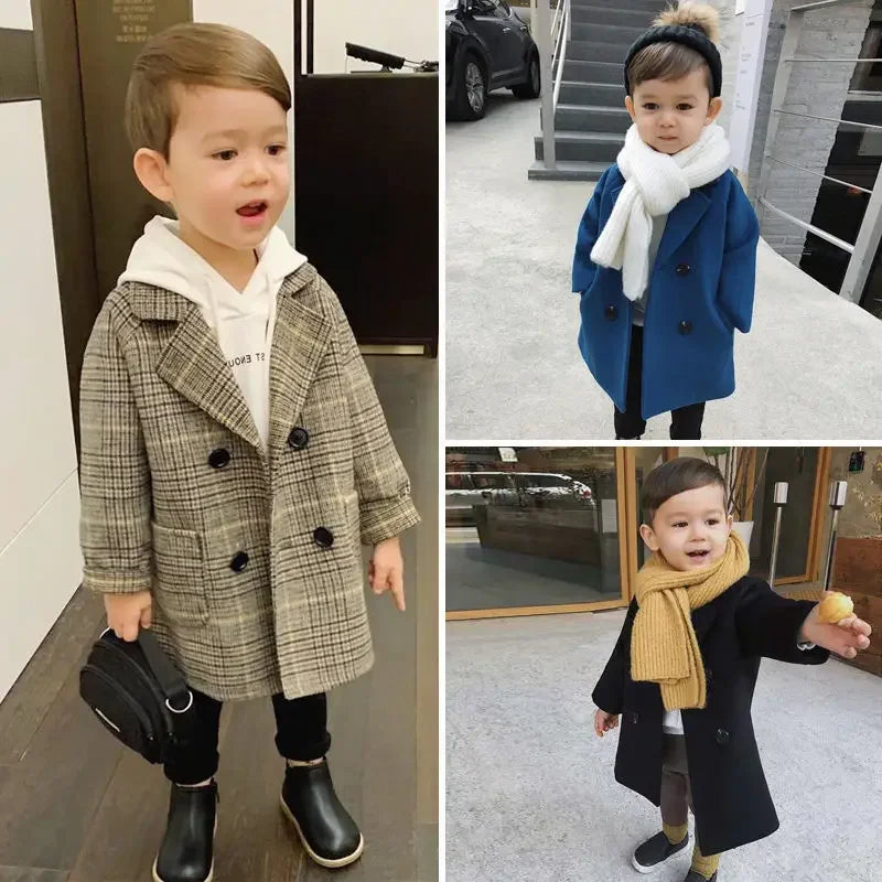 Boys Trench Coat - British Style Plaid Pattern Long Autumn Jacket For Kids - ZOOMNSTORE