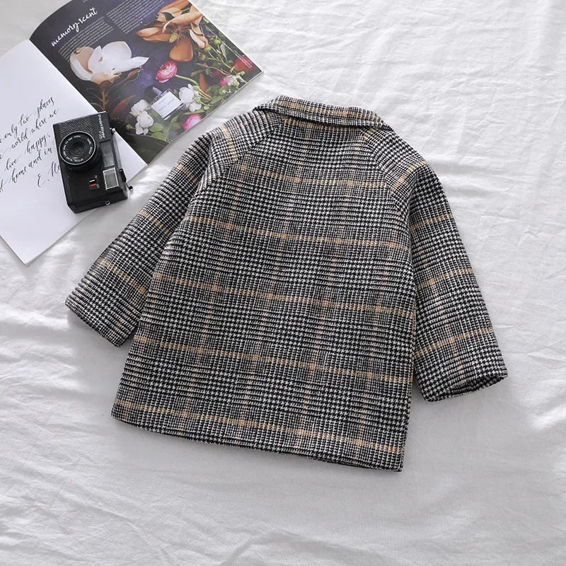 Boys Trench Coat - British Style Plaid Pattern Long Autumn Jacket For Kids - ZOOMNSTORE