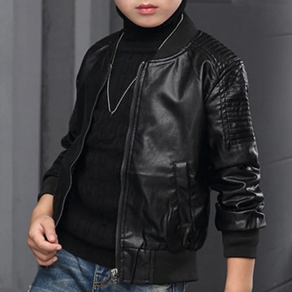 Boys Velvet Winter Jacket - Korean Plus Cotton Leather Coat for Kids 3-8Y - ZOOMNSTORE