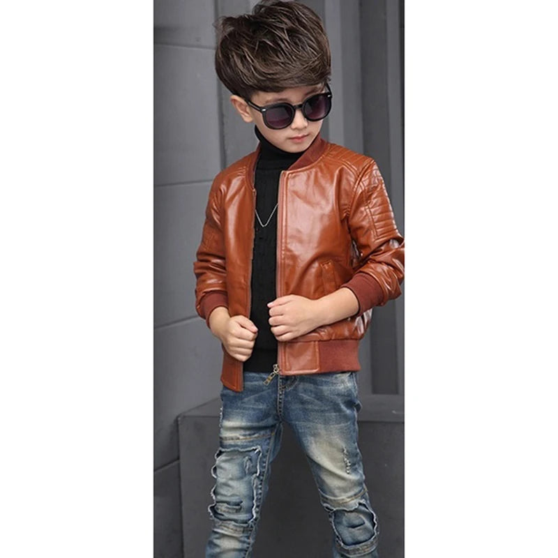 Boys Velvet Winter Jacket - Korean Plus Cotton Leather Coat for Kids 3-8Y - ZOOMNSTORE