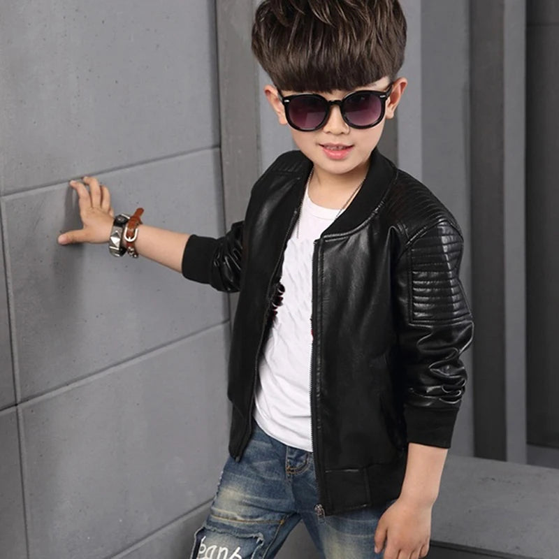 Boys Velvet Winter Jacket - Korean Plus Cotton Leather Coat for Kids 3-8Y - ZOOMNSTORE