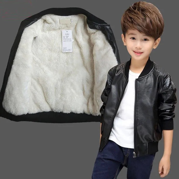 Boys Winter Coat - Warm Velvet  Non-Velvet PU Leather Jacket for 1-11Y Kids - ZOOMNSTORE