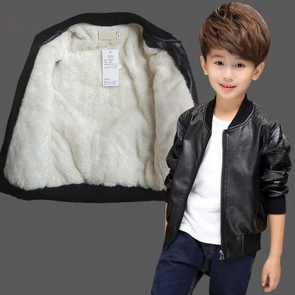Boys Winter Coat - Warm Velvet  Non-Velvet PU Leather Jacket for 1-11Y Kids - ZOOMNSTORE